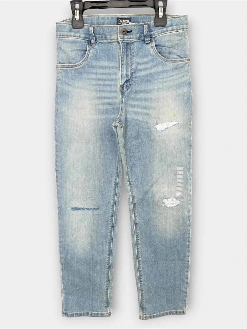OshKosh Girl's Light Wash Distressed Straight Leg Relaxed Tapered Jeans Size 12